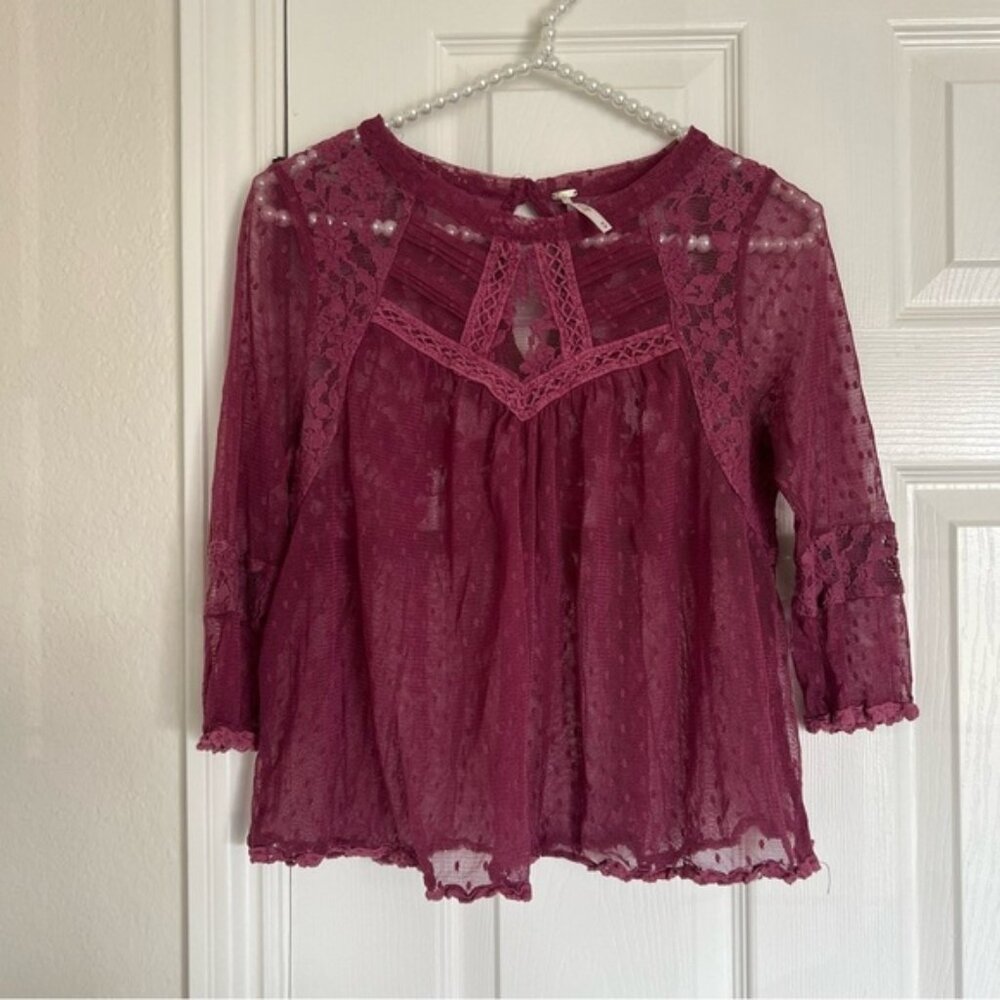 FREE PEOPLE Purple Mesh and Lace Sheer Top